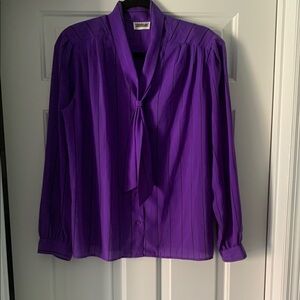 Purple Puff Sleeve Blouse with Tie Front